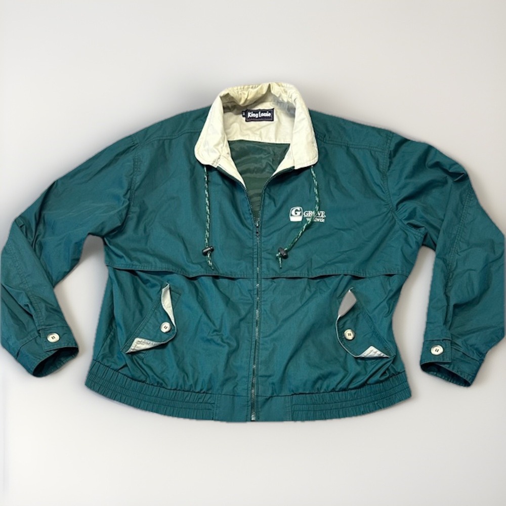 VTG 2XL King Louie Lined Made In USA Button Jacket Green Embroidered